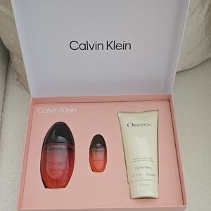 Calvin Klein Obsession Perfume and Lotion Set - Orange and Cream